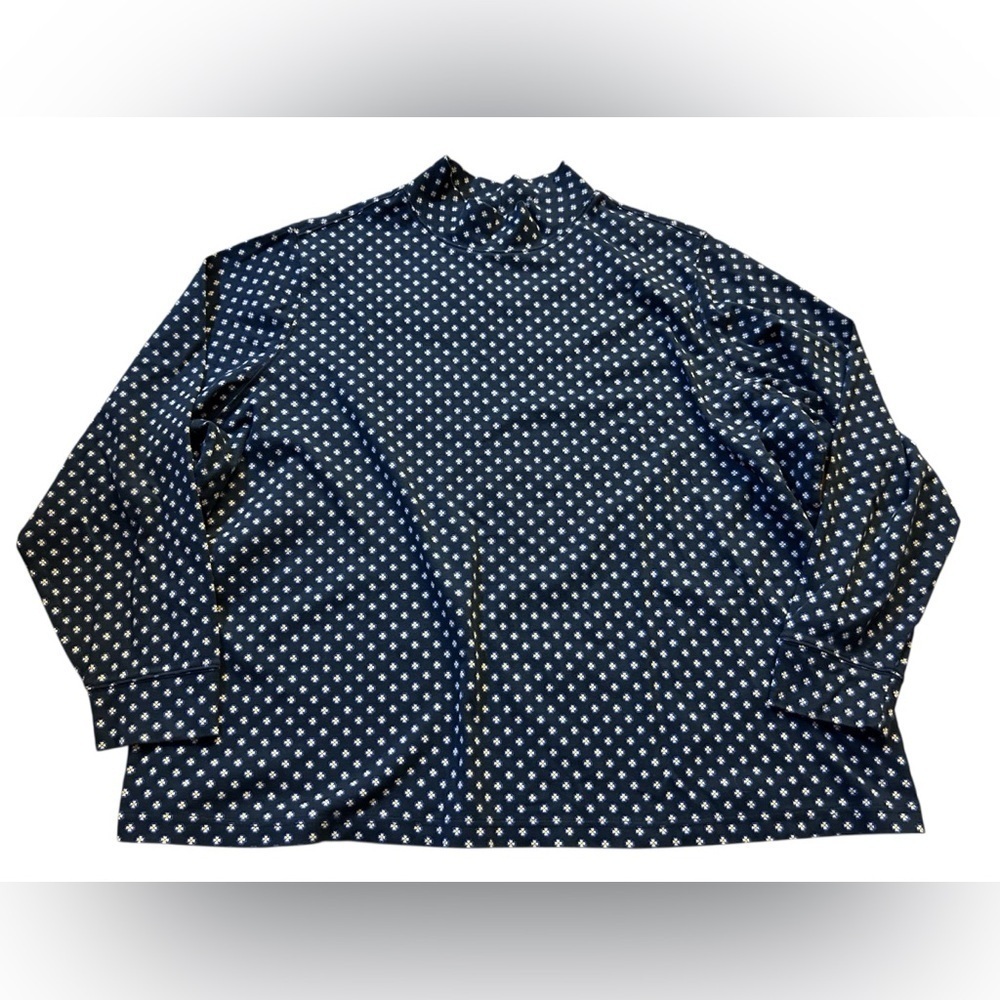 Lands' End Black Shirt with Blue and Yellow Floral Pattern